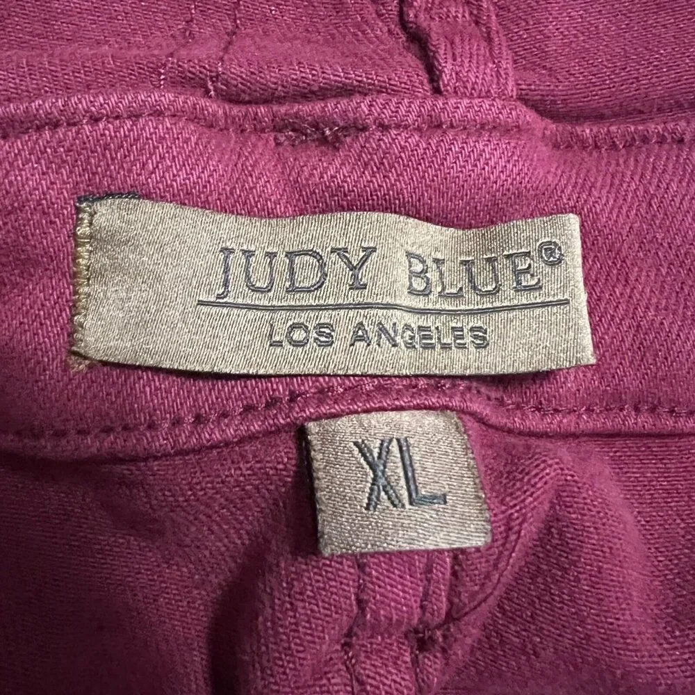Judy Blue High Waist Bib Overalls Jeans Womens Extra Large Red‎ Boyfriend Cuff